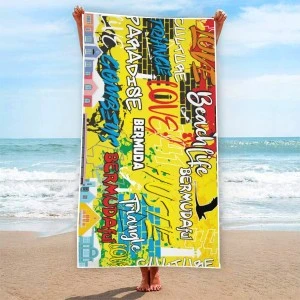 Bermuda Graffiti - Beach Towel (Standard SIZE: 29.5 x 60'') - Yellow