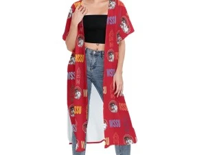 WSSU-INSPIRED CLOCKTOWER (RED) - Women’s Short Sleeve Cardigan (or Coverup Beach Robe)