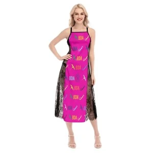 Bermuda Luxury -  Women's Lace Cross Back Cover-Up Dress(Pink)