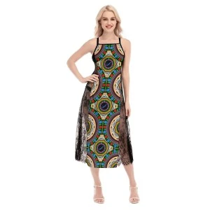 Bermuda African Roots-  Women's Lace Cross Back Cover-Up Dress