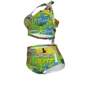 Bermuda Graffiti - Two Piece Halter Swimsuit (Green)