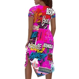 Bermuda Graffiti  - Women’s Sexy Summer Split Dress (Pink) 