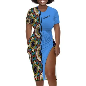 Bermuda African Roots - Women’s Sexy Summer Split Dress (Blue)