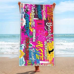 Bermuda Graffiti - Beach Towel (Standard SIZE: 29.5 x 60'') - Pink