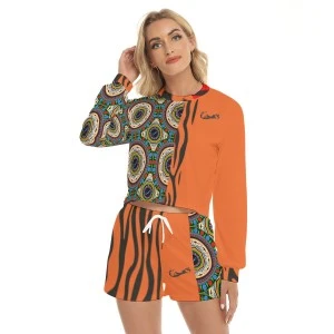 Bermuda African Roots- Women's Long Sleeve Shorts Set (Orange) 