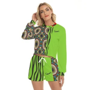 Bermuda African Roots- Women's Long Sleeve Shorts Set (Green) 