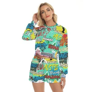 Bermuda Graffiti - Women's Long Sleeve Shorts Set (Teal) 