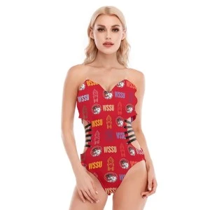 WSSU-INSPIRED CLOCKTOWER -Women's Sexy One-Piece Swimsuit with straps (RED) 