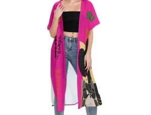 WSSU-INSPIRED Ws UP Cartoon (Pink) - Women’s Short Sleeve Cardigan (or Coverup Beach Robe) 